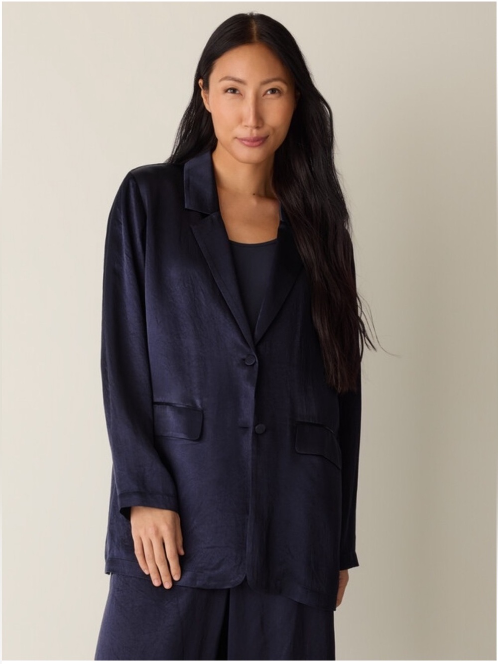 NWT Eileen Fisher Textured Satin
Long Blazer